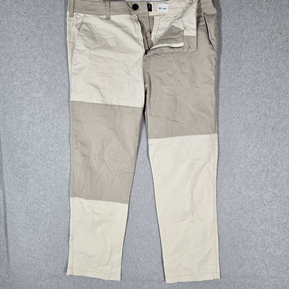 Hollister Men Pants 36X32 Beige Chino Colorblock Slim Straight 32" Patch